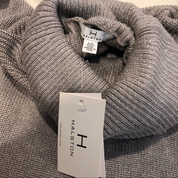 NWT H Halston Grey Turtleneck Sweater Silver Tunic - Picture 3 of 7